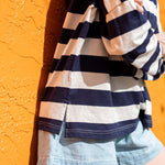 Women's Navy Striped Polo Pullover