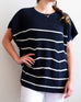 Women's One Size Navy Stripes Short Sleeve Sweater With Buttons Down Back Casual Day Outfit