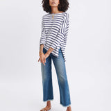 Women's One Size Tee in Navy Stripes Chest View Outfit