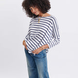 Women's One Size Tee in Navy Stripes Chest View