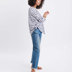 Women's One Size Tee in Navy Stripes Side View