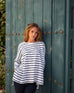 Women's One Size Tee in Navy Stripes Travel Destination Drape of Fabric