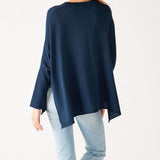 Women's One Size Vneck Knit Sweater in Navy Blue Back View Drape