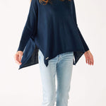 Women's One Size Vneck Knit Sweater in Navy Blue Chest View