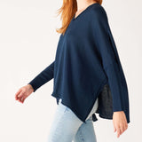 Women's One Size Vneck Knit Sweater in Navy Blue Side View