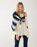 Women's One Size Vneck Knit Sweater in Navy White Stripes Chest View Layering