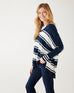 Women's One Size Vneck Knit Sweater in Navy White Stripes Side View