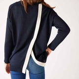 Women's Navy Crewneck With White Detail One Sized