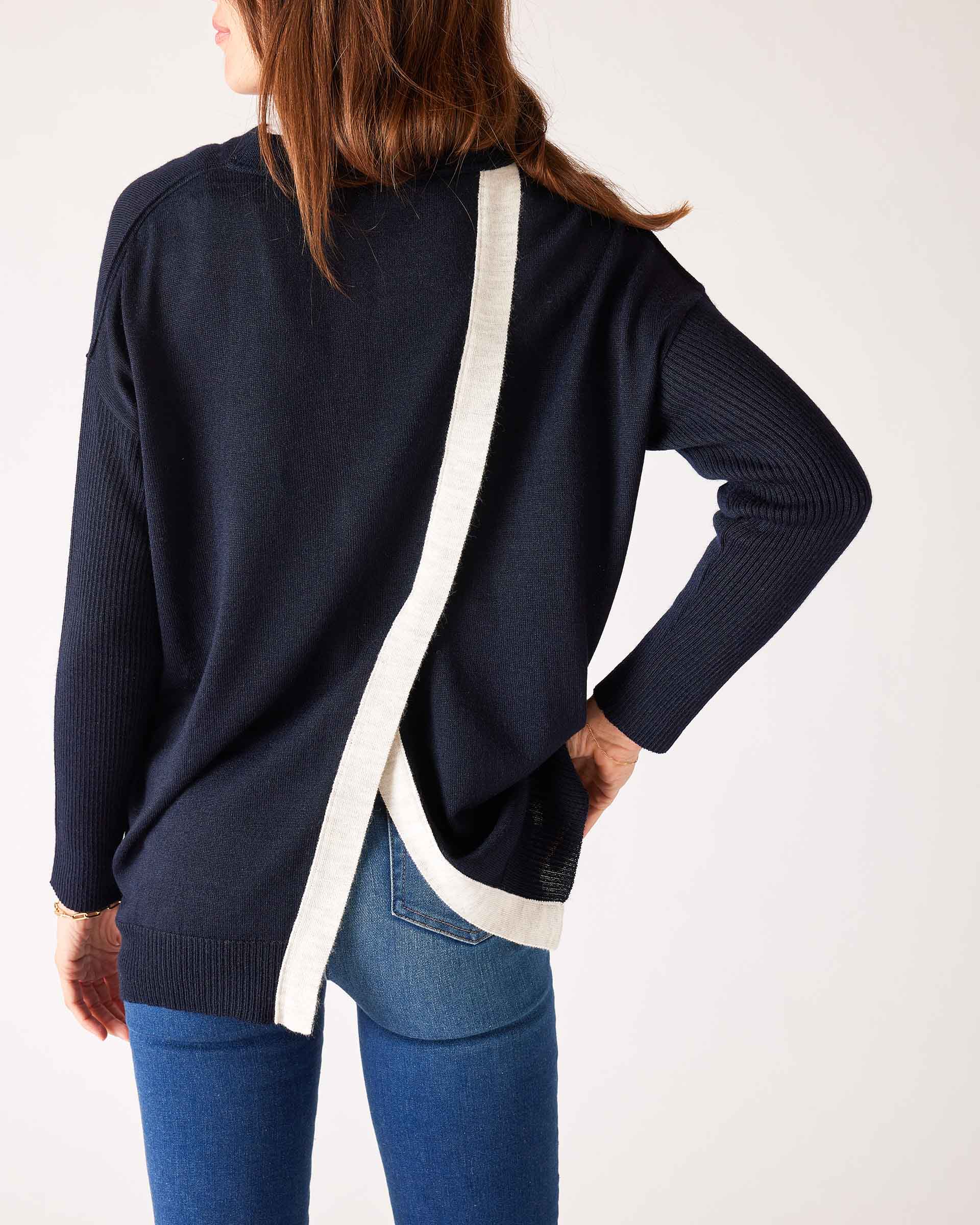 Women's Navy Crewneck With White Detail One Sized