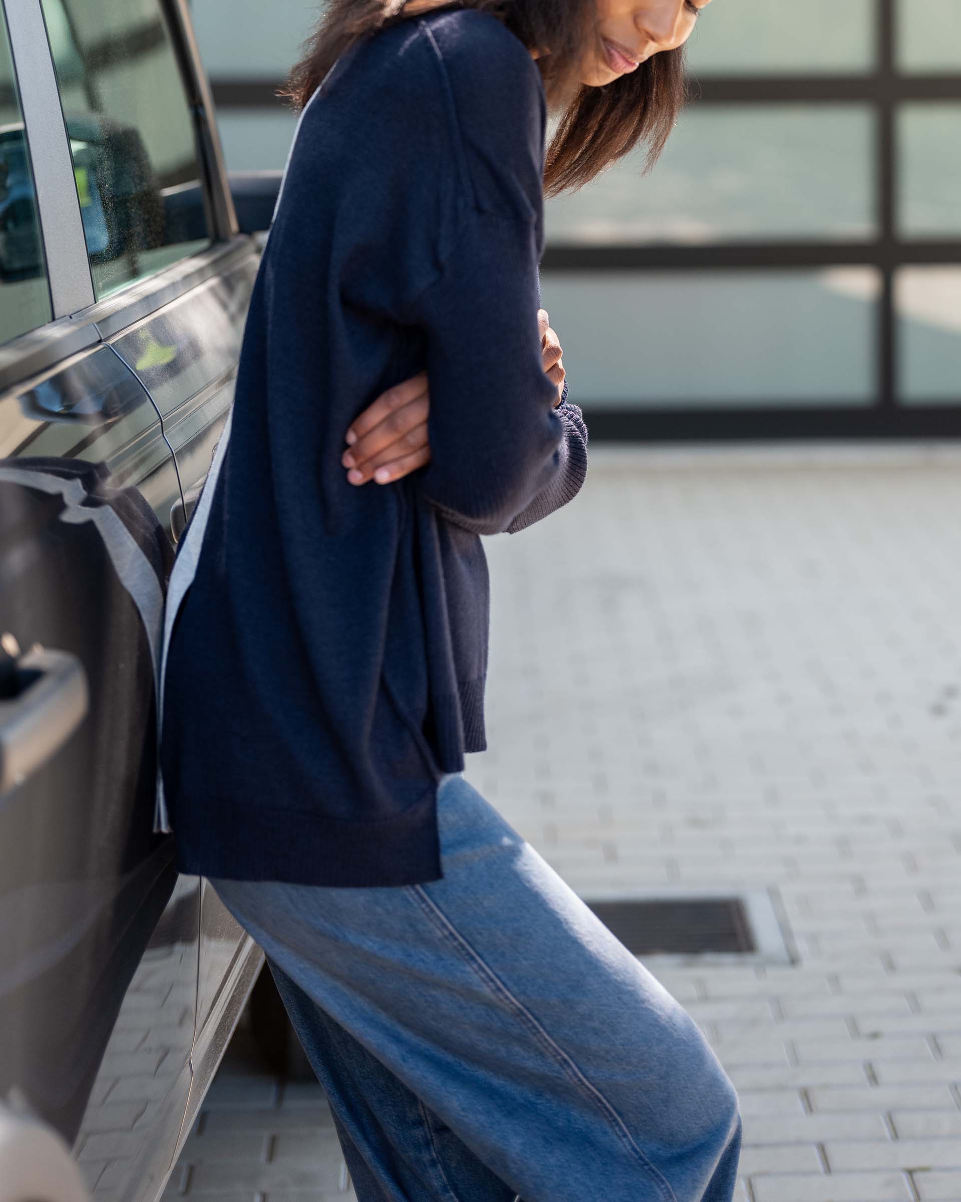 Women's Navy Crewneck With White Detail One Sized