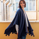 Women's Navy Travel Wrap with Tassels Perfect for Layering