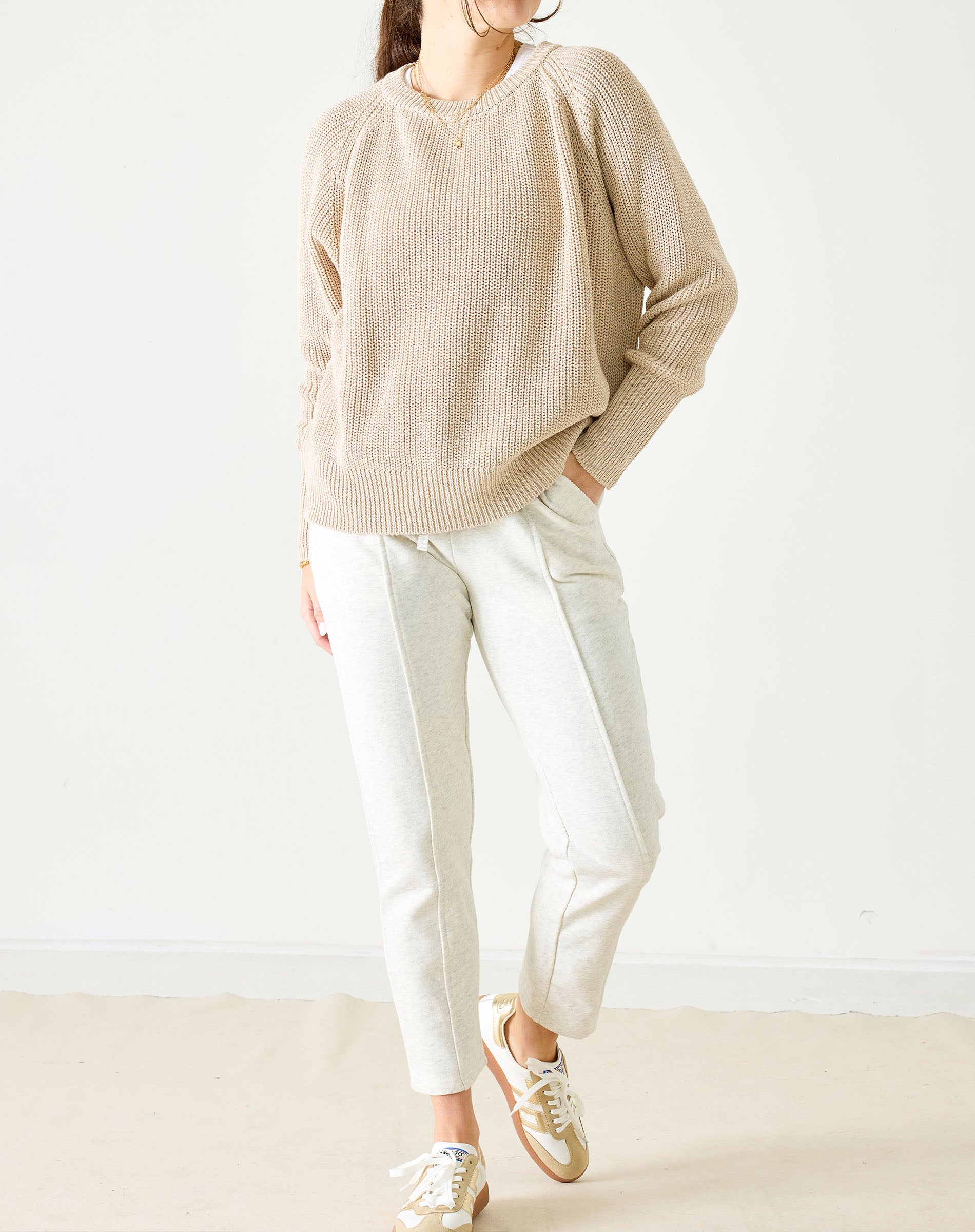 Women's Neutral Cotton Crewneck Pullover