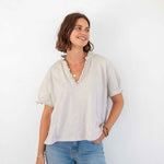 Women's Neutral Short Sleeve Ruffle Tee