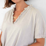 Women's Neutral Short Sleeve Ruffle Tee
