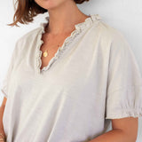 Women's Neutral Short Sleeve Ruffle Tee