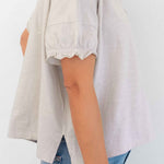 Women's Neutral Short Sleeve Ruffle Tee