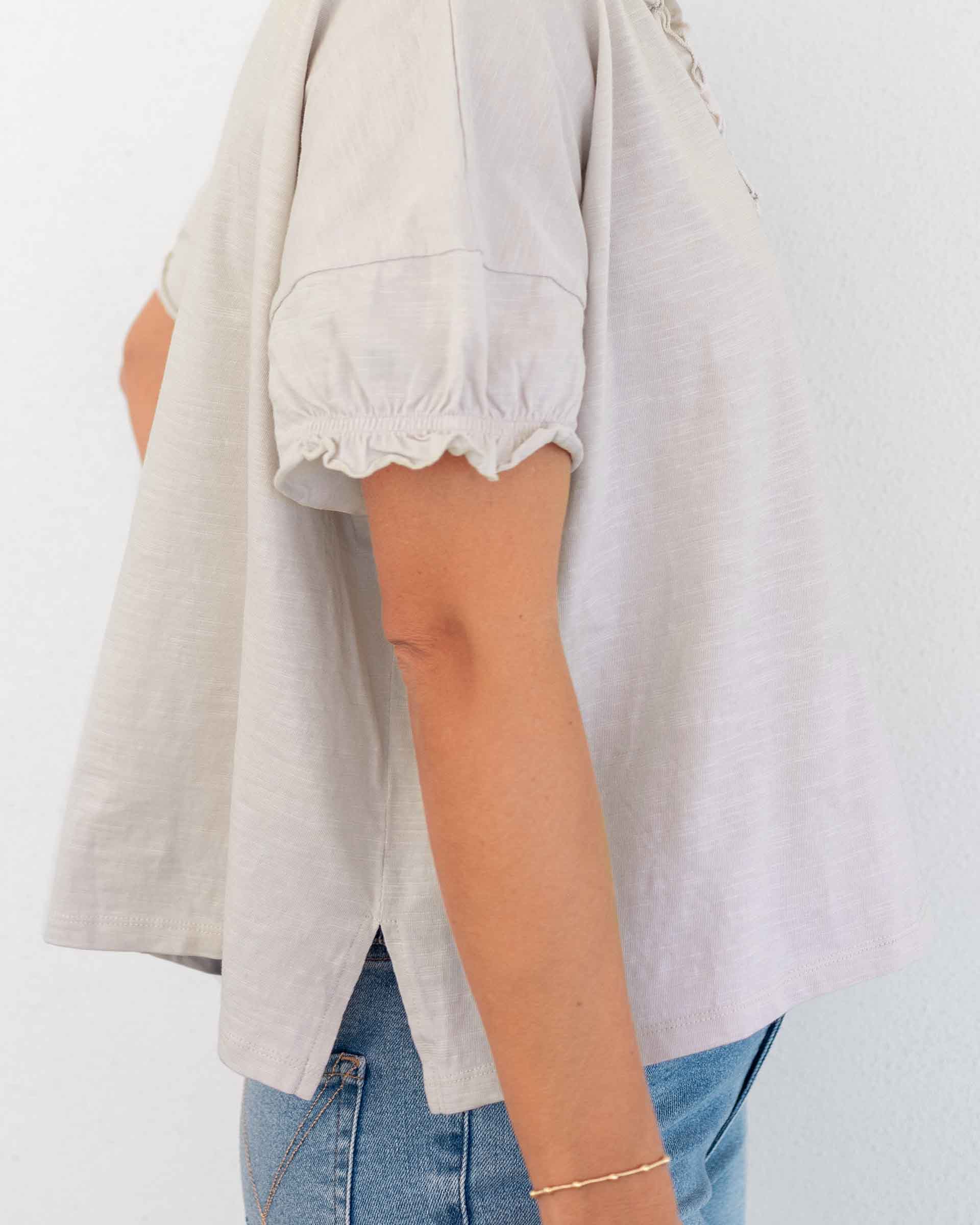 Women's Neutral Short Sleeve Ruffle Tee