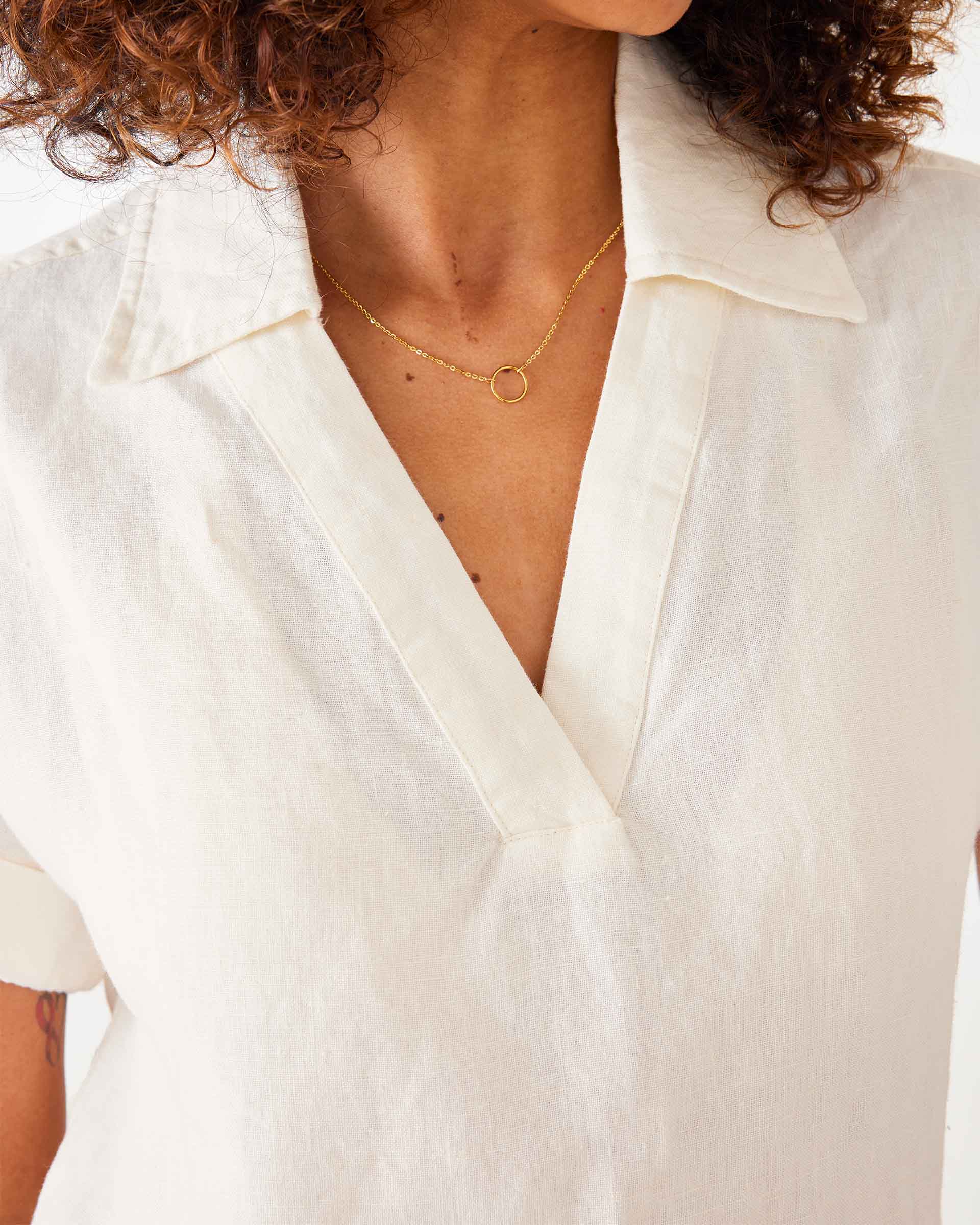 Women's Off White Short Sleeve Linen Top