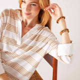 Women's One Size Brown Striped Cuff Tee Chest View Detail