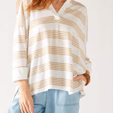 Women's One Size Brown Striped Cuff Tee Chest View