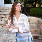 Women's One Size Brown Striped Cuff Tee Front View Travel