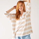 Women's One Size Brown Striped Cuff Tee Front View