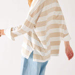 Women's One Size Brown Striped Cuff Tee Side View