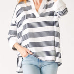 Women's One Size Navy Striped Cuff Tee Chest View