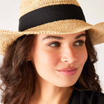 Women's One Sized Black Chambray Adjustable Wire Brimmed Seagrove Rafia Straw Beach Hat Right