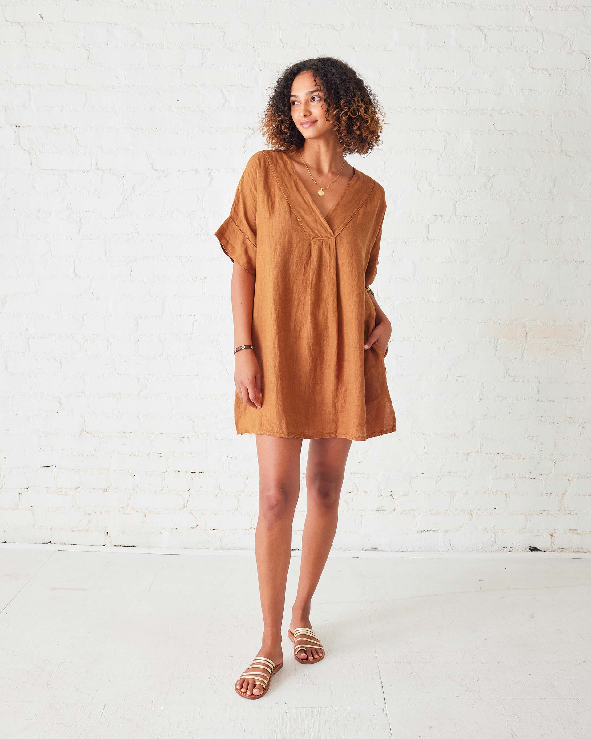 Cassis Linen Kaftan Dress