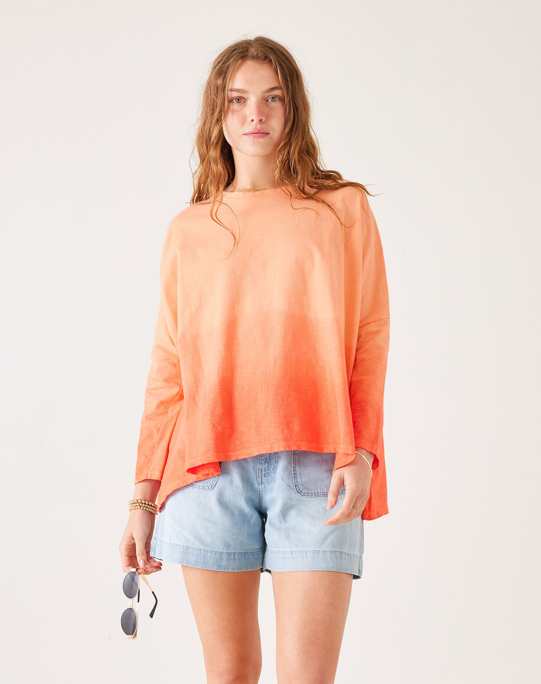 Women's Orange Ombre Oversized Slub Tee