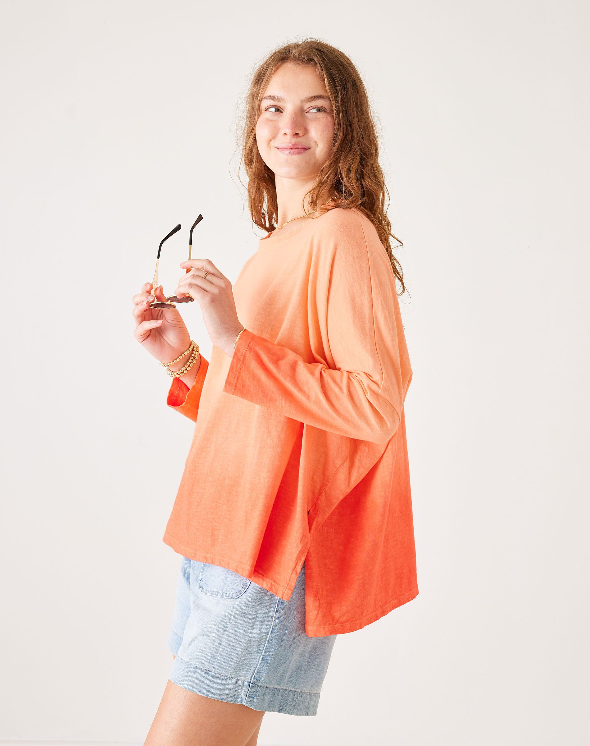 Women's Orange Ombre Oversized Slub Tee