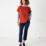 Women's One Size Orange Short Sleeve Sweater With Buttons Down Back