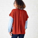 Women's One Size Orange Short Sleeve Sweater With Buttons Down Back