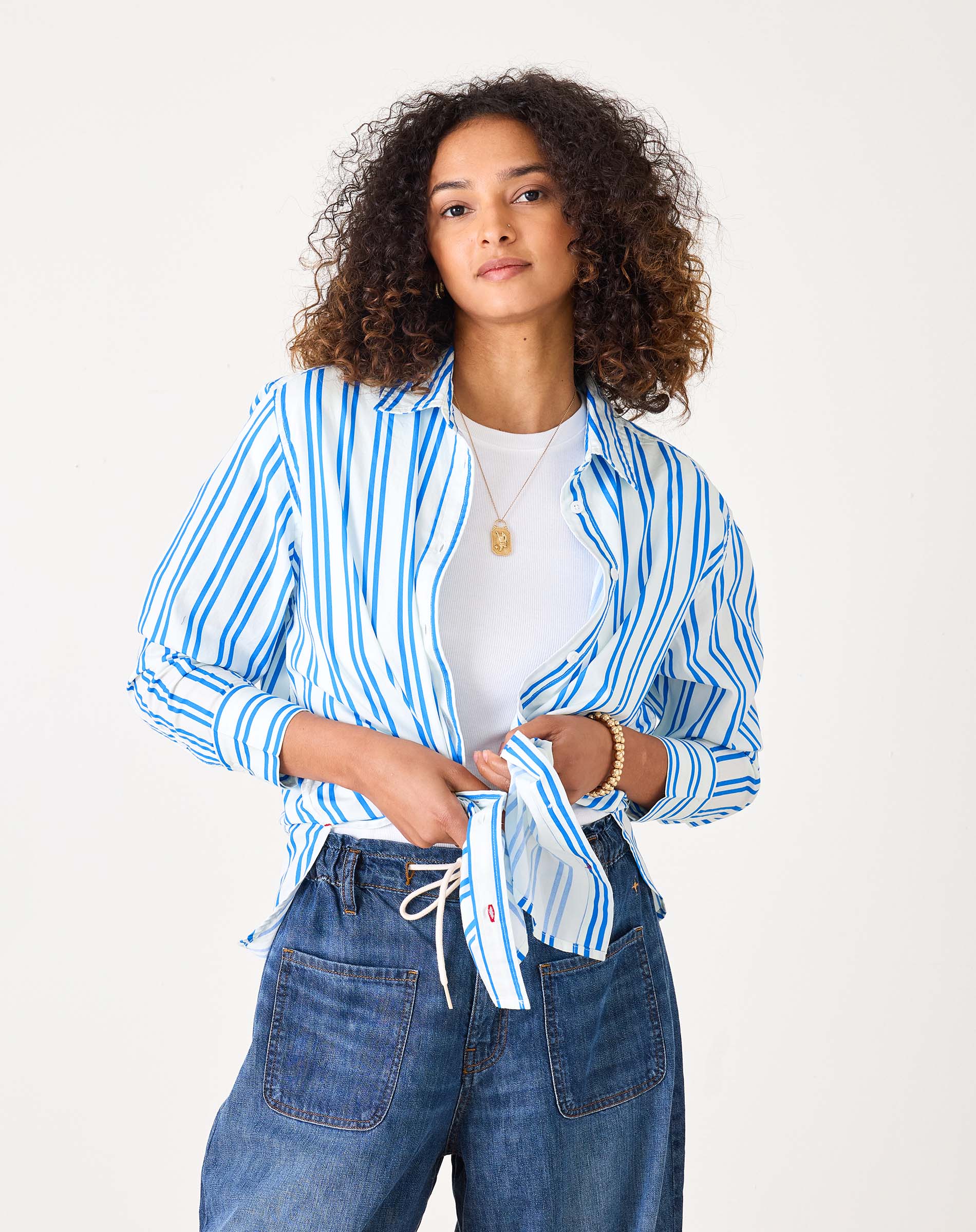 Women's Oversized Blue Striped Button Down