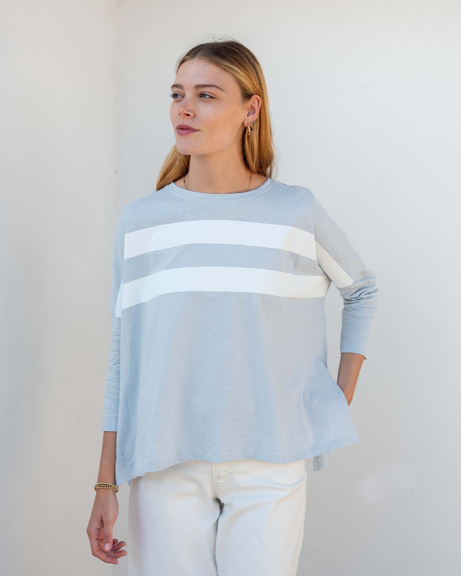 Women's Blue White Striped Slub Tee