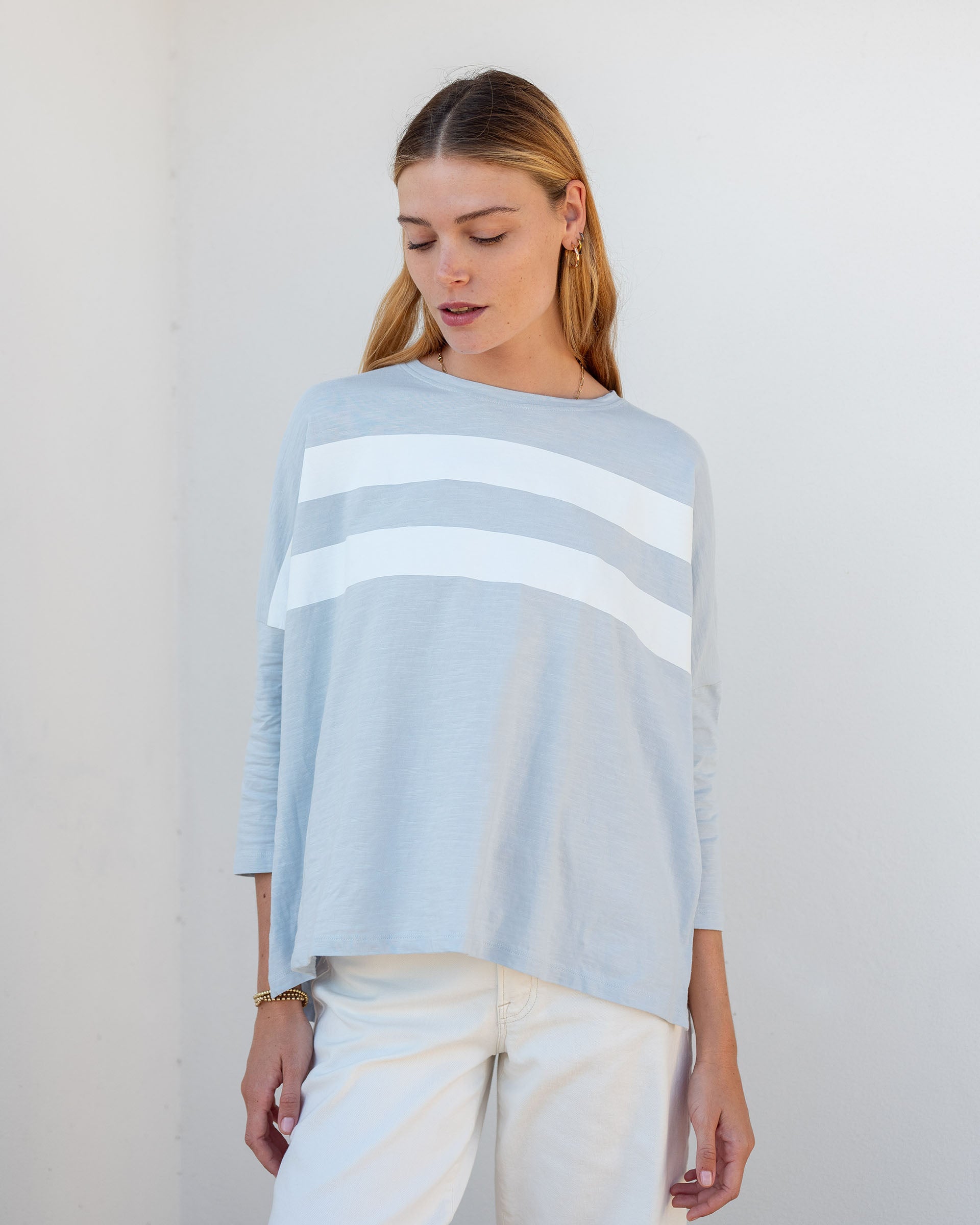 Women's Blue White Striped Slub Tee