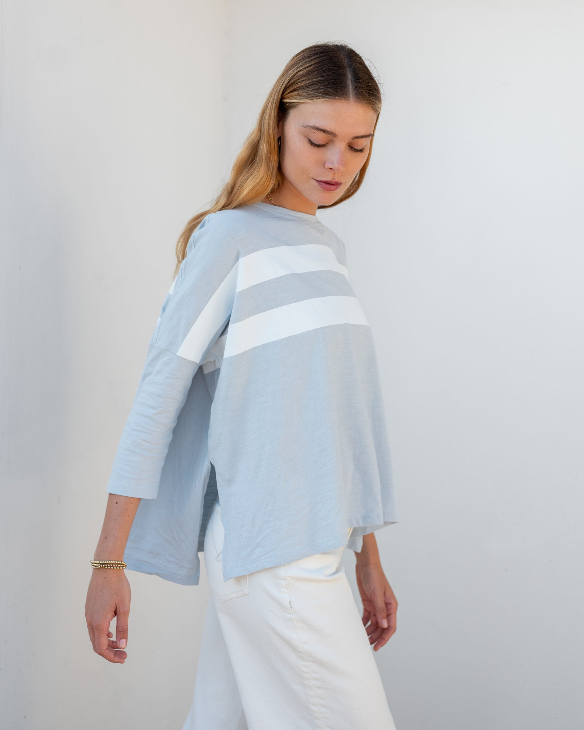 Women's Blue White Striped Slub Tee