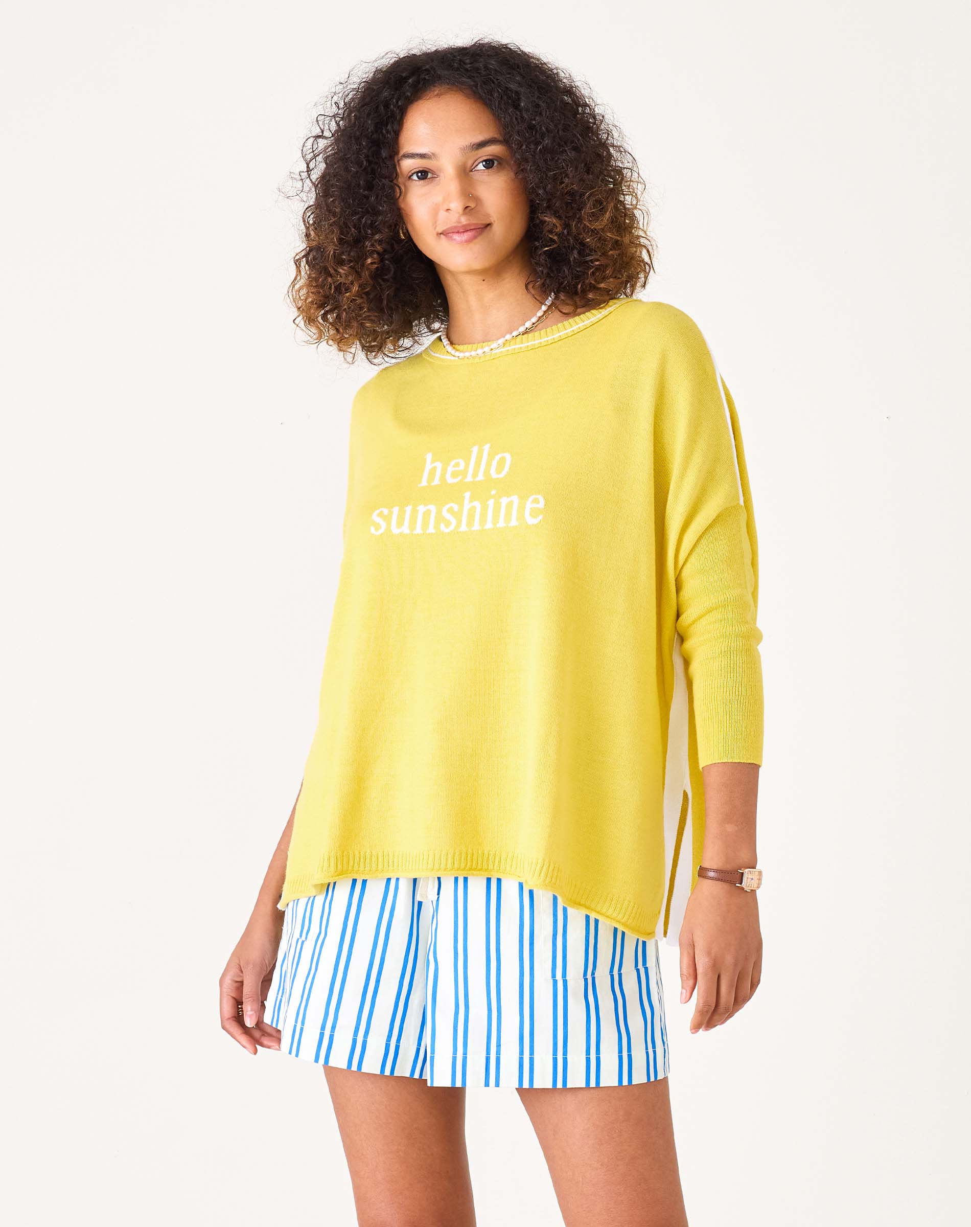 Women's Oversized Yellow Sweater Hello Sunshine Motto