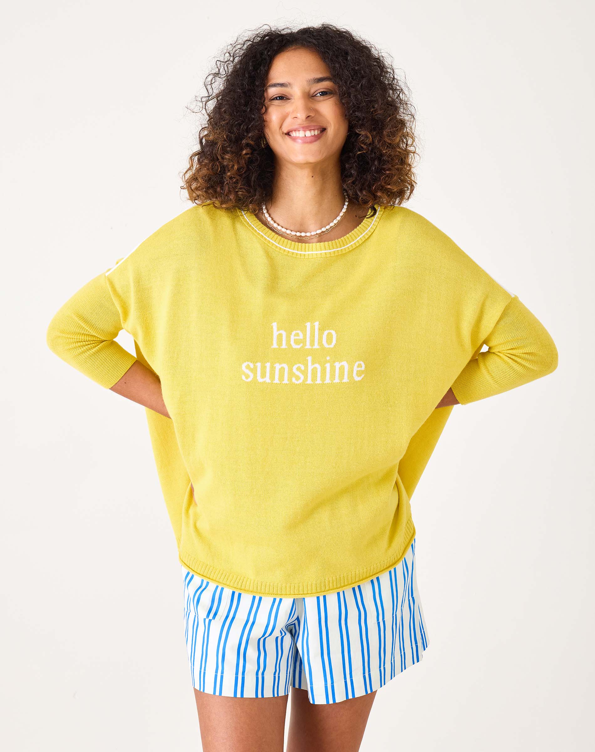 Women's Oversized Yellow Sweater Hello Sunshine Motto