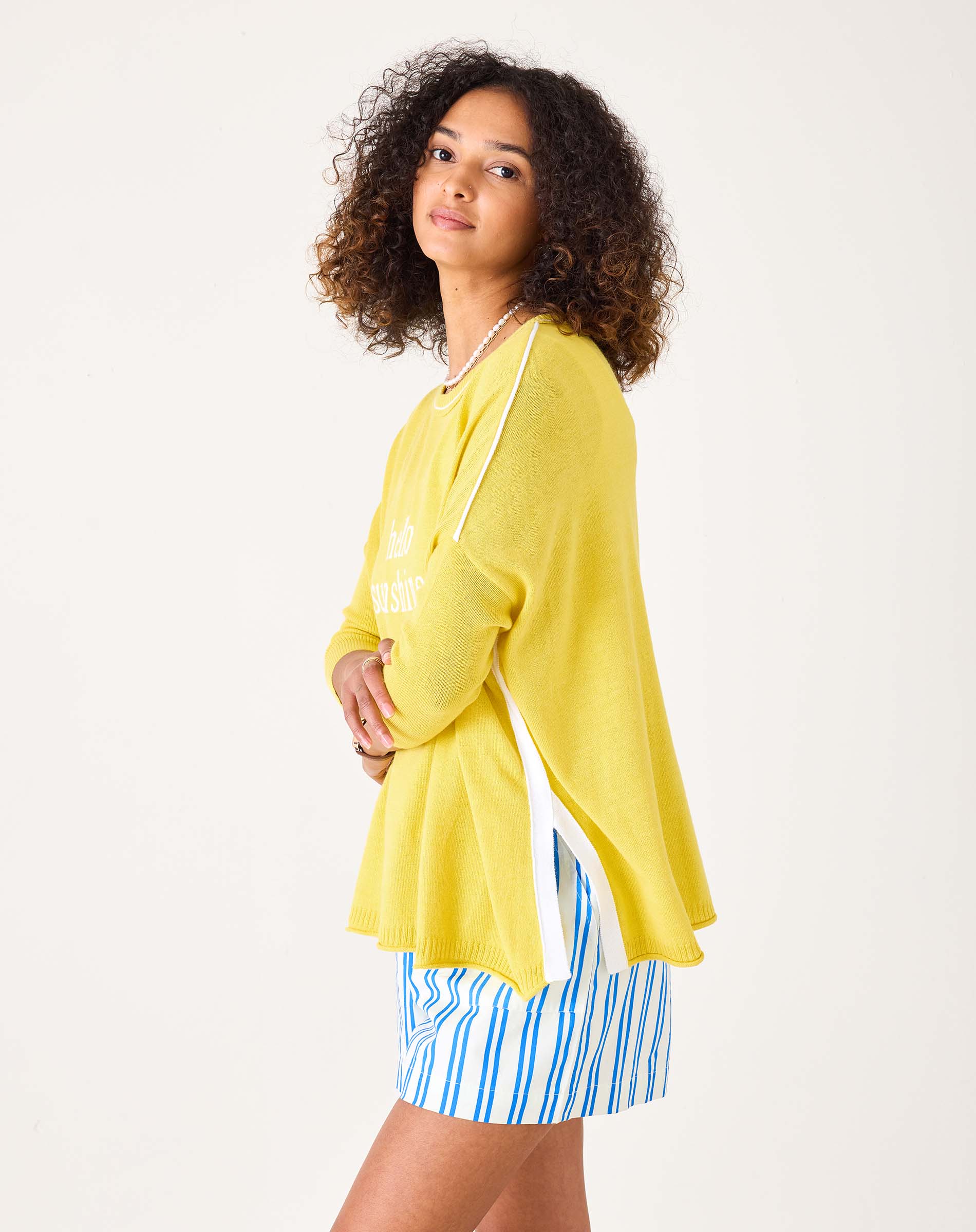 Women's Oversized Yellow Sweater Hello Sunshine Motto