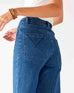 Women's Patch Pocket Stretchy Cropped Wide Leg Blue Jeans Rear View Back Pocket Detail