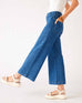 Women's Patch Pocket Stretchy Cropped Wide Leg Blue Jeans Side View Stepping