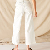 Women's Patch Pocket Stretchy Cropped Wide Leg White Jeans Rear View Back Pocket Detail