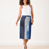 Women's Patchwork Denim Midi Skirt