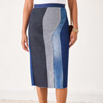 Women's Patchwork Denim Midi Skirt