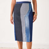 Women's Patchwork Denim Midi Skirt