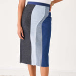 Women's Patchwork Denim Midi Skirt