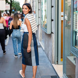 Women's Patchwork Denim Midi Skirt