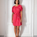 Women's Pink Checkered Flowy Mini Dress